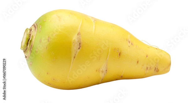 Obraz Close up shot of a single yellow turnip with a smooth skin against a black background in studio light isolated on transparent white background]