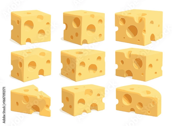 Fototapeta Nine swiss cheese blocks with holes on a gradient background
