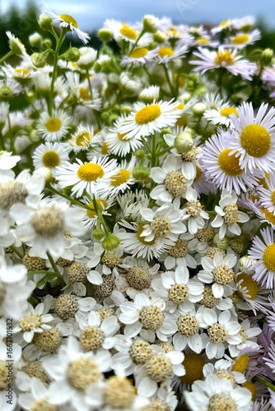 Fototapeta bunch of cute  small  field camomile  flowers