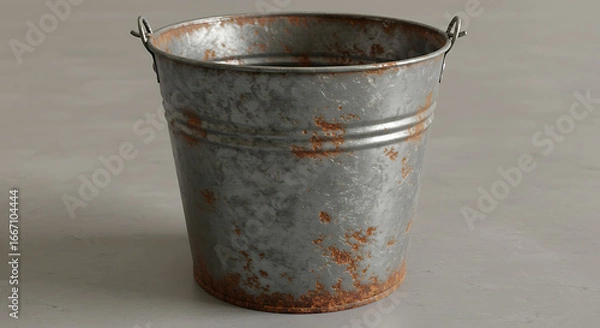 Obraz Rustic Metal Bucket on a Concrete Floor, Minimalist Design