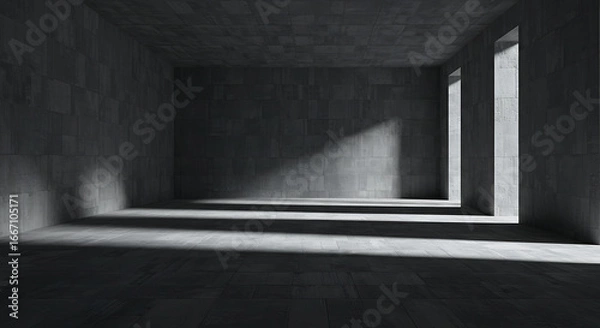 Obraz Empty Industrial Concrete Room with Light and Shadows