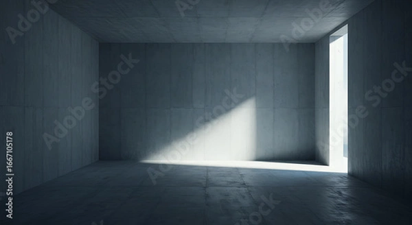 Obraz Empty Concrete Room with Soft Light from a Tall Window