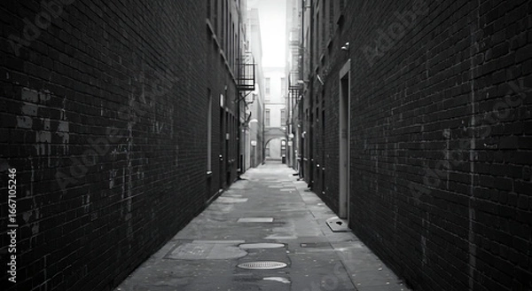 Obraz Desaturated Urban Alley with Weathered Brick Walls