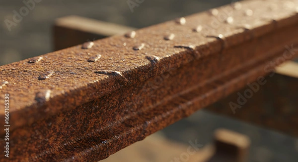 Obraz Macro Shot of a Rusted Metal Beam with Rivets
