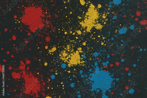 Obraz Vibrant abstract paint splatters on a dark textured background