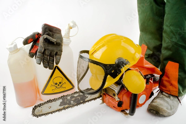 Fototapeta Kettensäge mit Ausrüstung-2