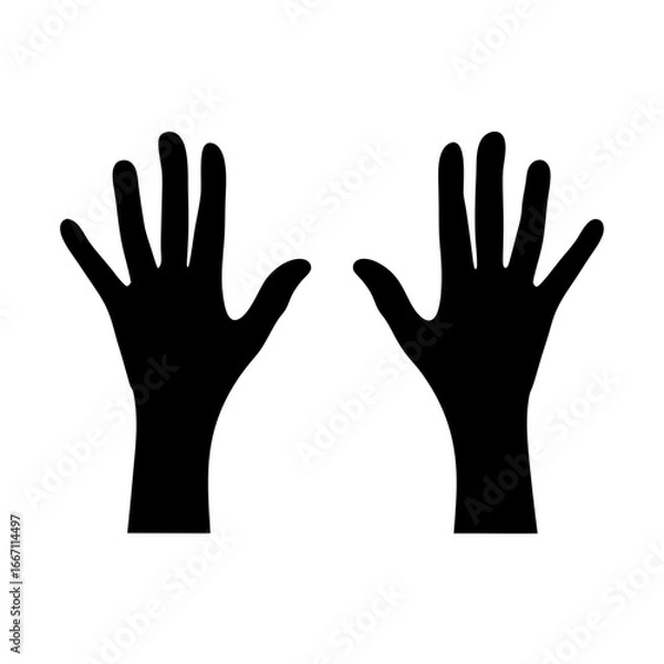 Fototapeta Silhouette of two hands in a symmetrical pose on white background