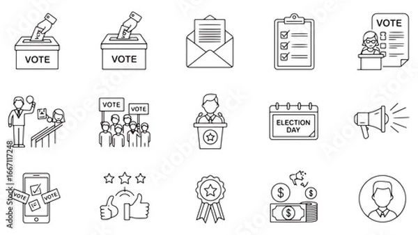 Obraz Voting, election line icon set
