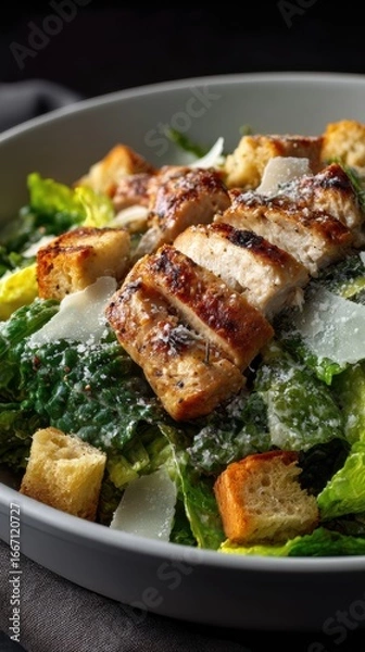 Obraz Grilled chicken caesar salad with crisp romaine lettuce