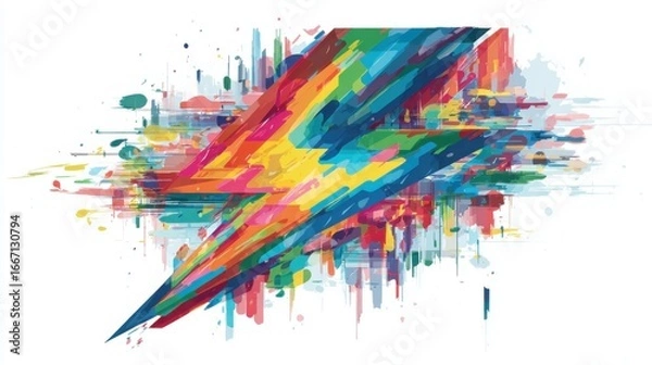 Fototapeta A colorful lightning bolt design bursts with energy, combining multiple hues and dynamic brush strokes that evoke a sense of movement and excitement, perfect for artwork enthusiasts.