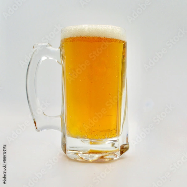 Fototapeta A pint of English style bitter isolated against a white background. 