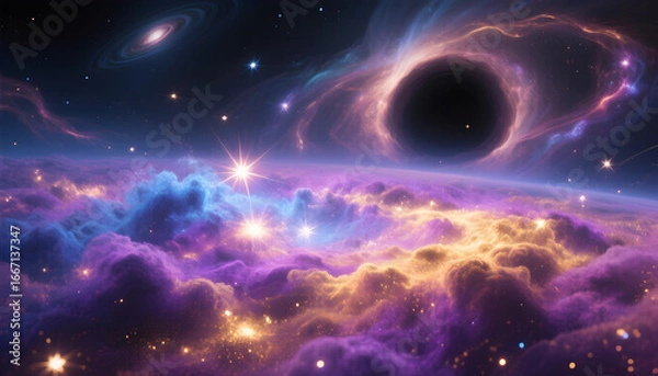 Fototapeta Vibrant Nebula with Star Clusters and Cosmic Dust in Deep Space