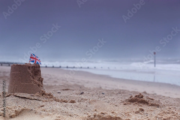 Fototapeta Beaches lay empty in bad weather at the height of summer at Dawlish Warren, Devon, England, UK