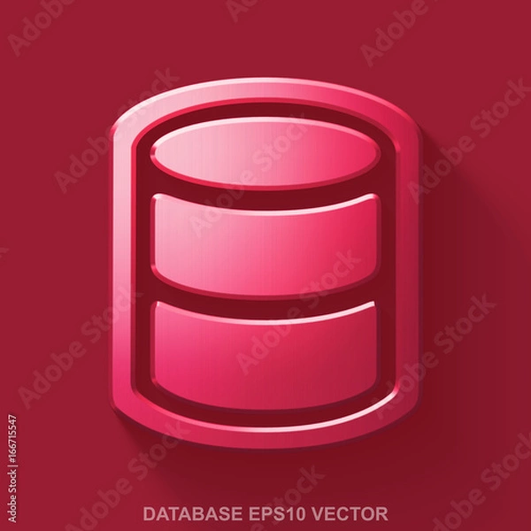 Fototapeta Flat metallic Software 3D icon. Red Glossy Metal Database on Red background. EPS 10, vector.