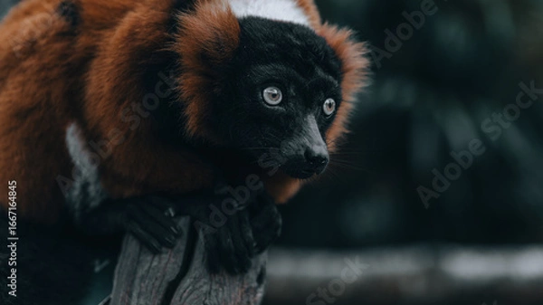 Fototapeta Red-necked wagtail – close-up portrait with amber eyes, velvety fur and dramatic light, exotic energy.