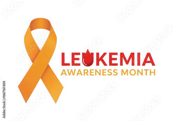 Fototapeta Orange leukemia awareness ribbon and text isolated on transparent background