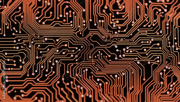 Fototapeta Macro view of circuit board patterns, abstract technological seamless texture.