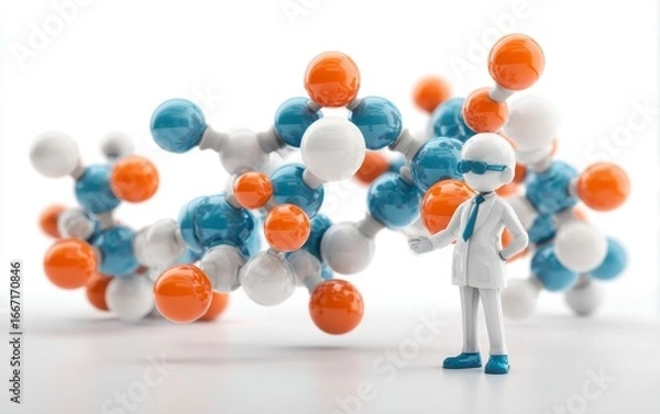 Obraz Scientist Character with Molecules in Abstract Background