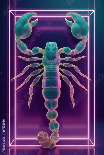Obraz 3D Scorpion Model with Neon Framework and Glow