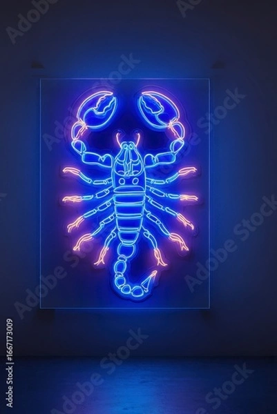 Obraz Neon Scorpion Art with Vibrant Blue and Purple Glow