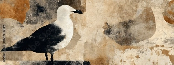 Obraz Seagull Silhouette Against Textured Abstract Background