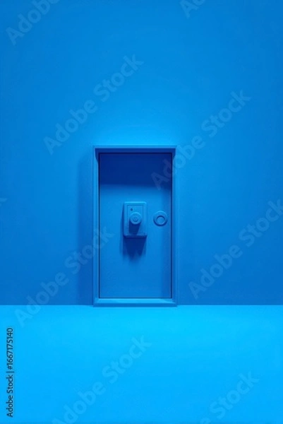 Obraz Blue Door and Light Switch on Solid Blue Background