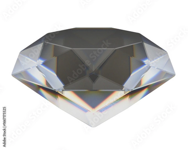 Fototapeta Transparent diamond gemstone with faceted cut, prism light reflection, and sparkling brilliance. Luxury crystal jewel symbolizing wealth, clarity, and timeless elegance. 3d rendering