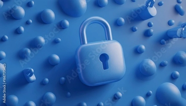 Obraz Blue Lock on a Vibrant Blue Background with Shapes