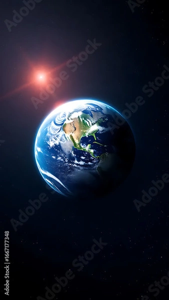 Fototapeta Stunning Earth View From Space With Glowing Atmosphere and a Distant Star in a Black Starry Void