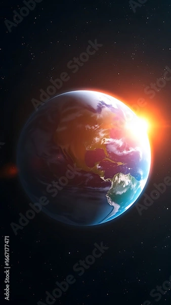 Fototapeta A Captivating View of Earth in Space Illuminated by Sunlight and Surrounded by Countless Stars with Transparent Background