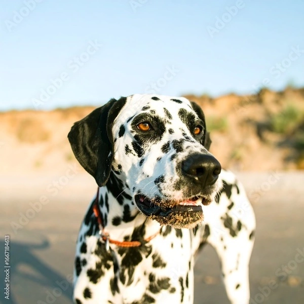 Obraz Dalmatian dog on beach