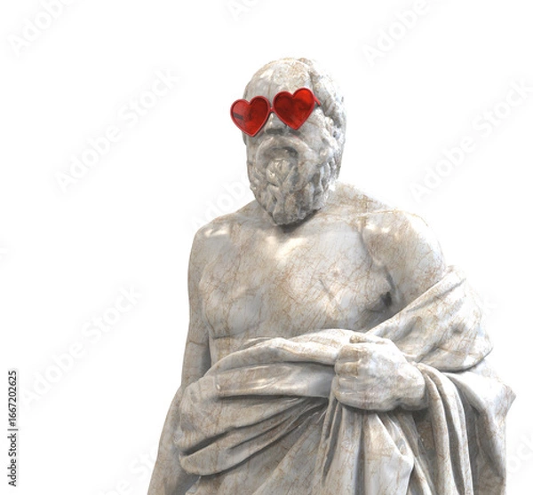 Fototapeta Statue of Socrates, bust of Socrates with heart-shaped glasses. 3D rendering.