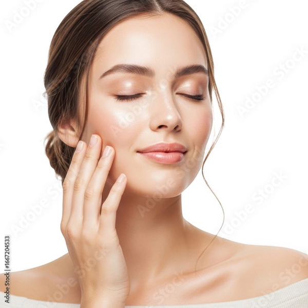 Obraz Woman's face with radiant skin and gentle touch beauty and skincare portrait transparent background