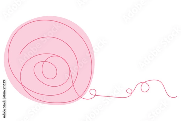 Fototapeta Sketch yarn ball minimal skein of woolen drawing line art. Yarn ball cotton wool hand drawn line concept with white ioslated background. Abstract,vector,illustration.