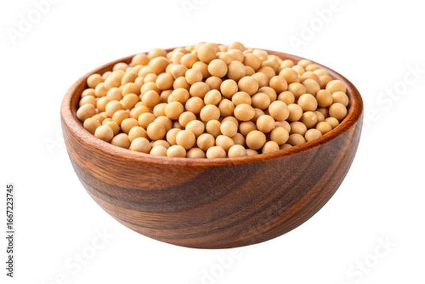 Fototapeta Wooden bowl filled with soybeans isolated on transparent background