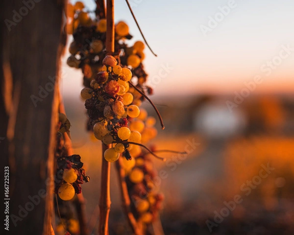 Fototapeta Close-up of Tokaj Aszú grapes in autumn vineyard, Hungary