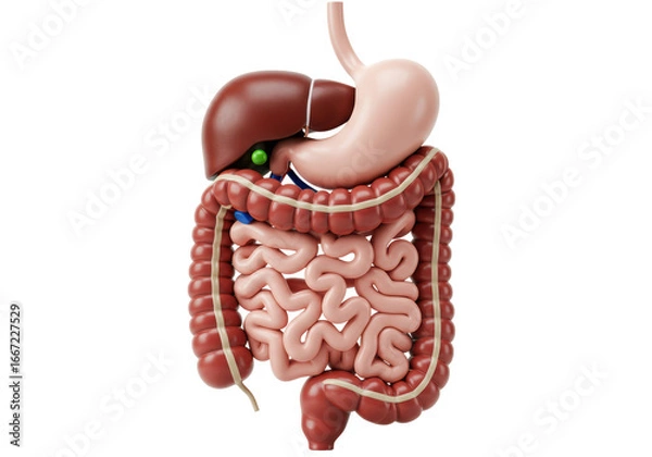 Obraz Isolated 3D Render of Human Digestive System with Organs, Anatomy and Health