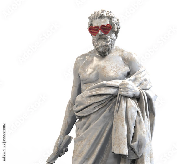 Fototapeta Statue of Socrates, bust of Socrates with heart-shaped glasses. 3D rendering.