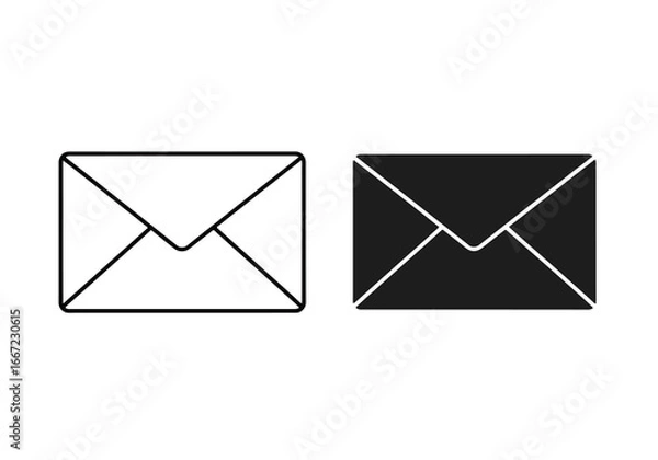 Fototapeta Vector art of set of two envelope icons, one outlined and one solid black, representing mail and communication