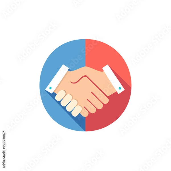Fototapeta Symbolic Handshake Icon on Red and Blue, Representing Collaboration or Deal Agreement, Flat Design