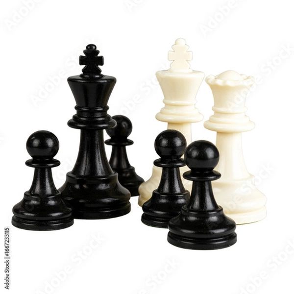 Obraz And white chess pieces isolated on a transparent background