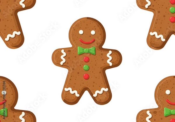 Obraz A festive pattern features multiple gingerbread men cookies, each adorned with icing decorations, creating a cheery holiday theme.