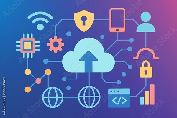 Fototapeta Vector Technology Icons on Gradient