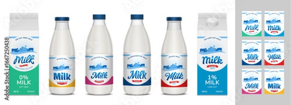Fototapeta Vector milk labels and milk containers