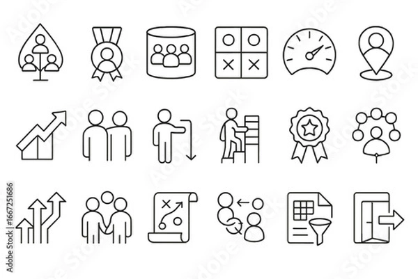 Fototapeta Business strategy line icon set. planning, growth, success icons collection