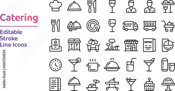 Obraz Catering icons food restaurant service delivery chef menu drink event party vector illustration line ices ices silhouette