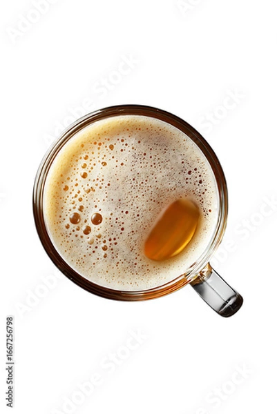Fototapeta Mug with beer isolated on transparent background, top view 