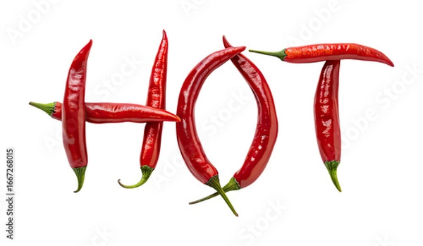 Obraz Word ‘HOT’ made of red chili peppers png isolated on a transparent background png