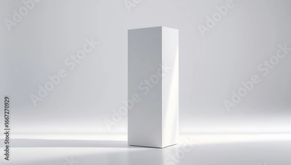 Obraz Minimalist tall white rectangular box standing centered on a reflective surface