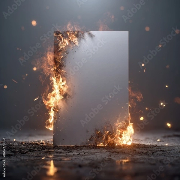 Fototapeta Paper Mockup with Burning Left Edge and Sparks – Realistic A4 Template